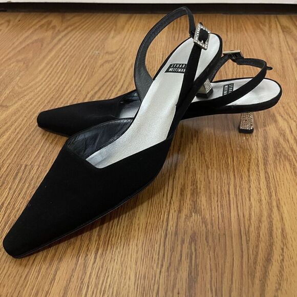 Stuart weitzman black rhinestone kitten slingback point heel evening wear US 6.5 - Picture 2 of 11